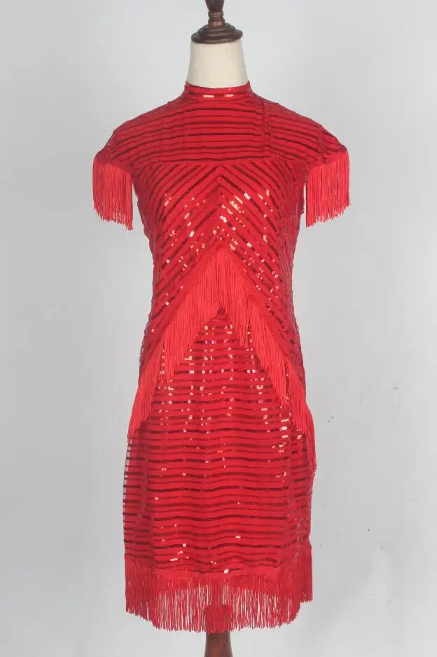 EDGLulu/платье с блестками; Цвет зеленый, красный; вечерние летние платья; коллекция года; модное мини-платье с бахромой для подиума - Цвет: Красный