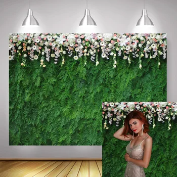

Green Grass Wall Photography Backdrop Wedding Bridal Shower Background for Photo Studio Pure Flowers Jungle Leaves Photoshoot