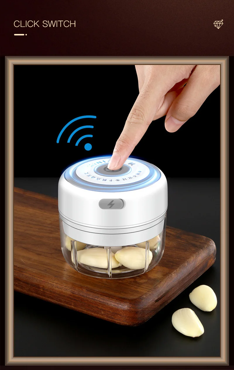 Cordless Portable Electric Mini Garlic Crusher Masher USB Charging Food Onion
