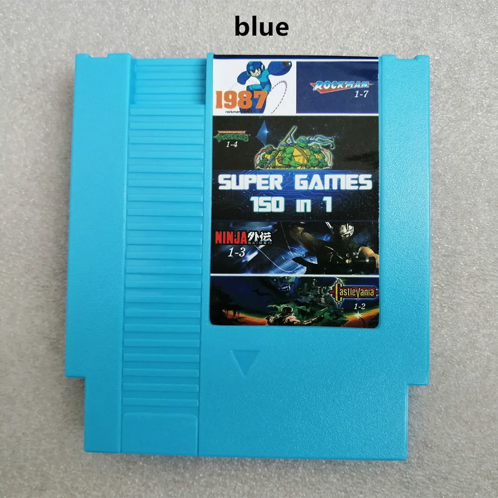 blue Топ 150 в 1 картридж для 72 булавки 8bit игровой консоли с Rockman 1/2/3/4/5/6 Черепашки Ниндзя против Кирби Приключения Castlevania - Цвет: blue