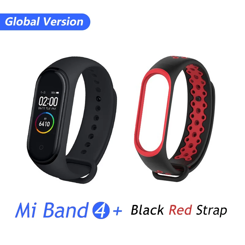 Фирменный Xiaomi mi браслет 4 браслет mi Band 4 фитнес-браслет 3 цвета AMOLED экран музыкальный контроль Smartband - Цвет: GB Black Red