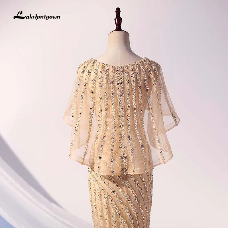 Lakshmigown роскошные золотые тюлевые Длинные вечерние платья Русалка серые Кристальные блестящие расшитые блестками вечерние платья vestido longo