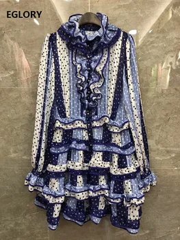 

Top Quality New 2021 Spring Summer Dresses Women Polka Dot Print Ruffle Flowers Patchwork Long Sleeve Party Gorgeous Dresses