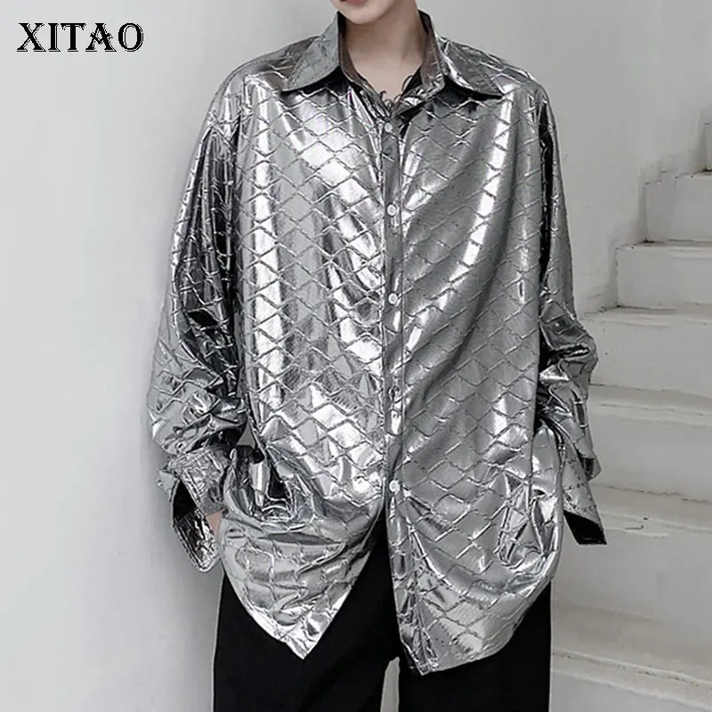 XITAO однотонная блестящая клетчатая блузка для женщин свободная модная