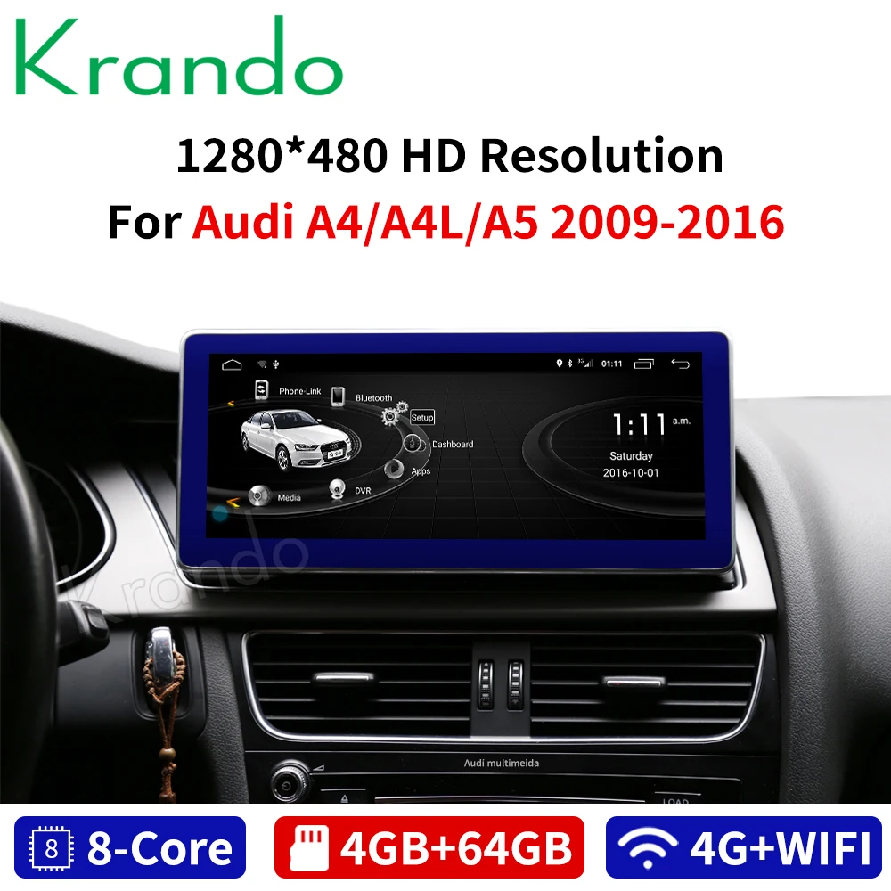 

Krando Android 8.1 8-Core 4+64G Car radio audio player GPS Navigation for Audi A4 A4L A5 2009 2010 2011 2012 2013 2014 2015 2016