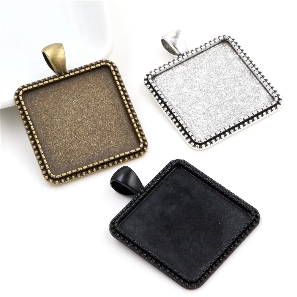 New Fashion 5pcs 25mm Inner Size Antique Silver Plated and Bronze Black Square Cabochon Base Setting Charms Pendant | Украшения и