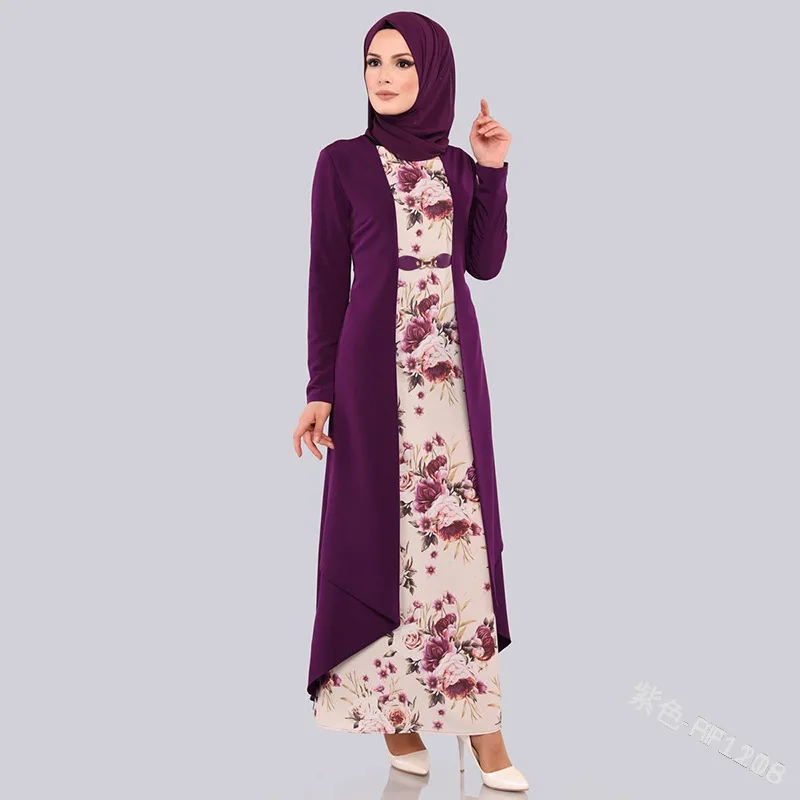 WEPBEL мусульманское женское платье абайя цветочный цветок 2 шт повседневные новые исламские модные женские платья с длинным рукавом и круглым вырезом