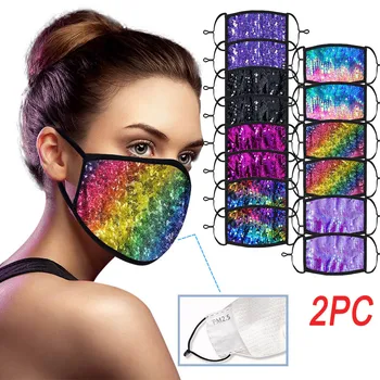 

Adjustable Face Mask Bling Sequin Washable Reusable Mascararilla Windproof Anti-spitting Protective Mask Face Cover #YL5