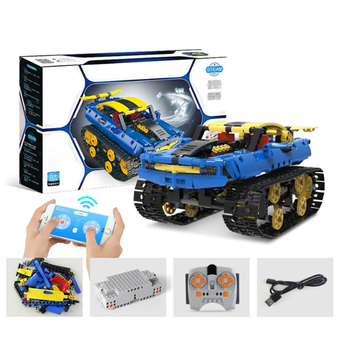 

572Pcs 2.4Ghz/APP Dual Remote Control Programming Building Blocks Assembly Off-road Racing Car with G-Sensor and Voice Control