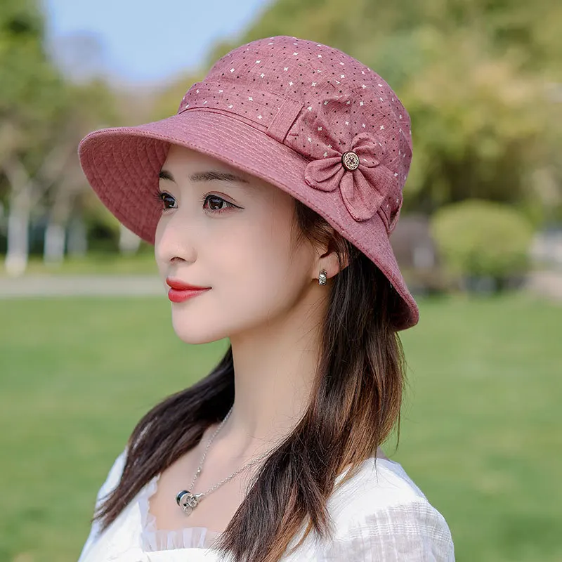 ladies bucket hat Spring and Summer Hat Women's Bucket Hat Button Bow Fisherman Hat, All-Matching Sun Hat with Wide Brim straw bucket hat womens Bucket Hats