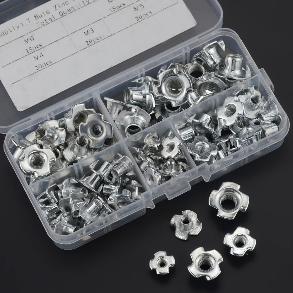 

90PCS/BOX M3 M4 M5 M6 M8 Zinc Alloy Thread for Wood Insert Nut Flange Hex Socket Head Furniture Nuts Assortment Kit