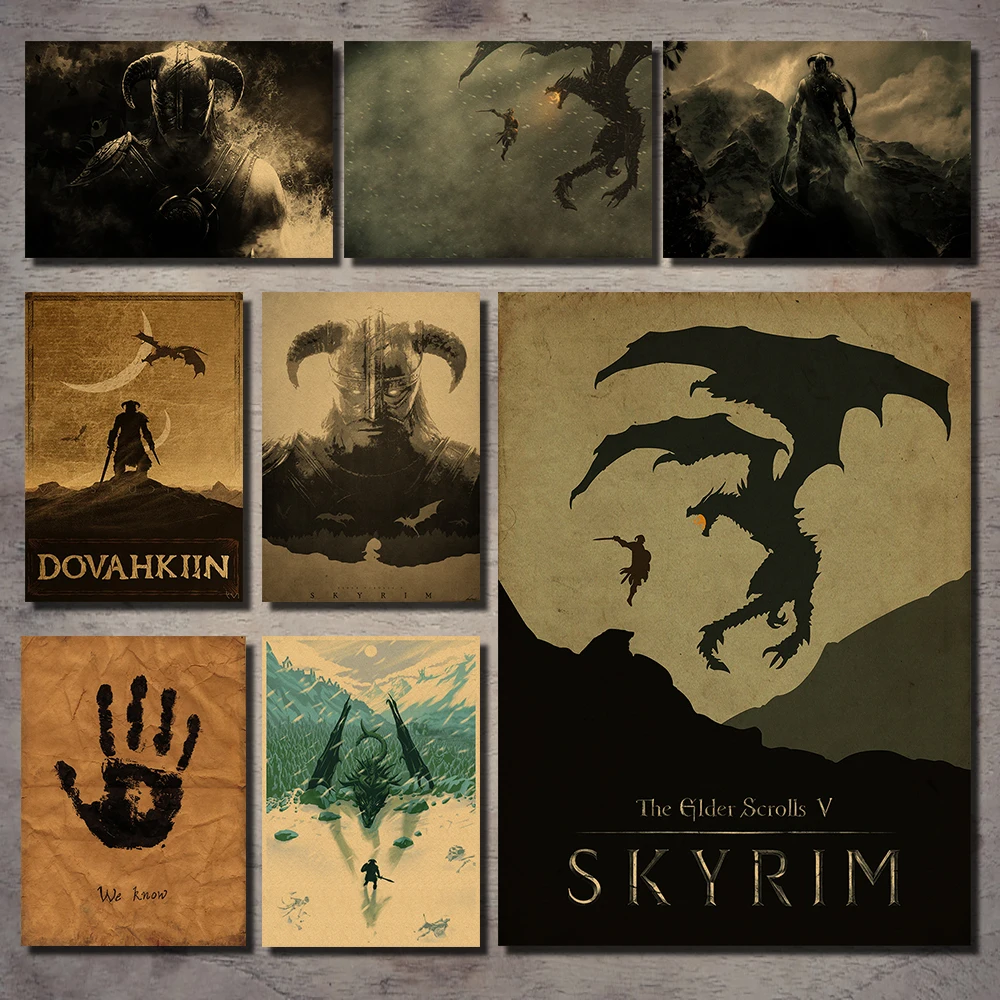 

Old scroll V Skyrim classic game kraft paper poster wall sticker bar cafe living room dining decoration wall sticker