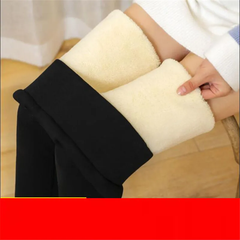 black 600g Толстые овечьи флисовые Леггинсы теплые зимние леггинсы для женщин Термолеггинсы Высокая талия термо-брюки черные - Цвет: black 600g