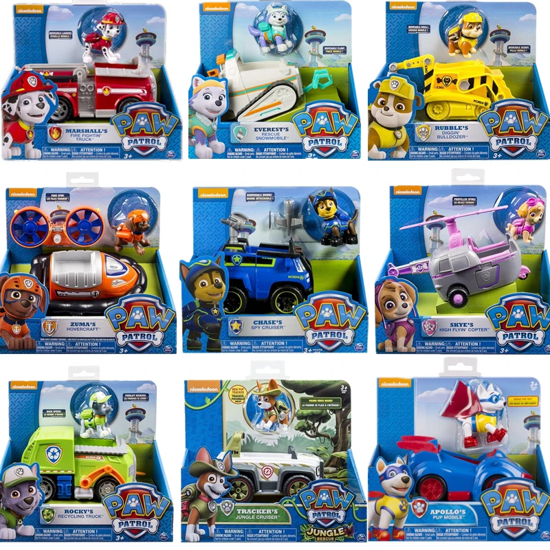 Véritable patte patrouille ensemble de jouets jouet voiture Everest Apollo Tracker Ryder Skye défilement figurine modèle Anime jouets pour enfants