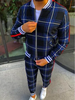 

Hot Selling Men's Slim Sports Zipper Jacket In Europe And America 2020 Fall Trendy Fashion 3D Lattice Gyms Fitness Sports Suit