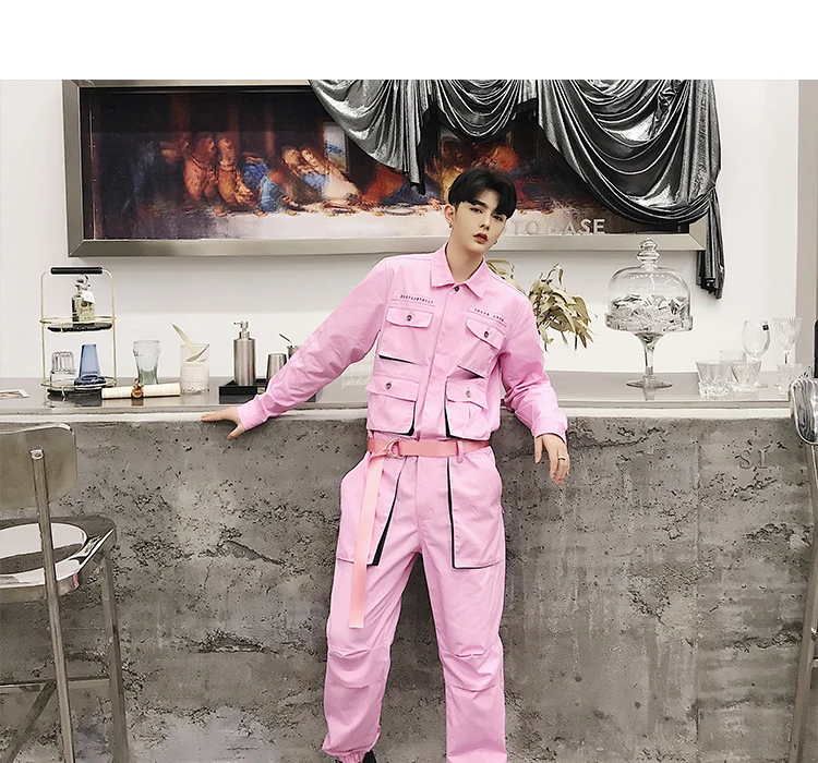 Wo мужские повседневные брюки-карго в японском стиле, винтажные брюки для бега, мужские Модные Розовые, черные, мульти карманы, комбинезоны в стиле хип-хоп, 2XL
