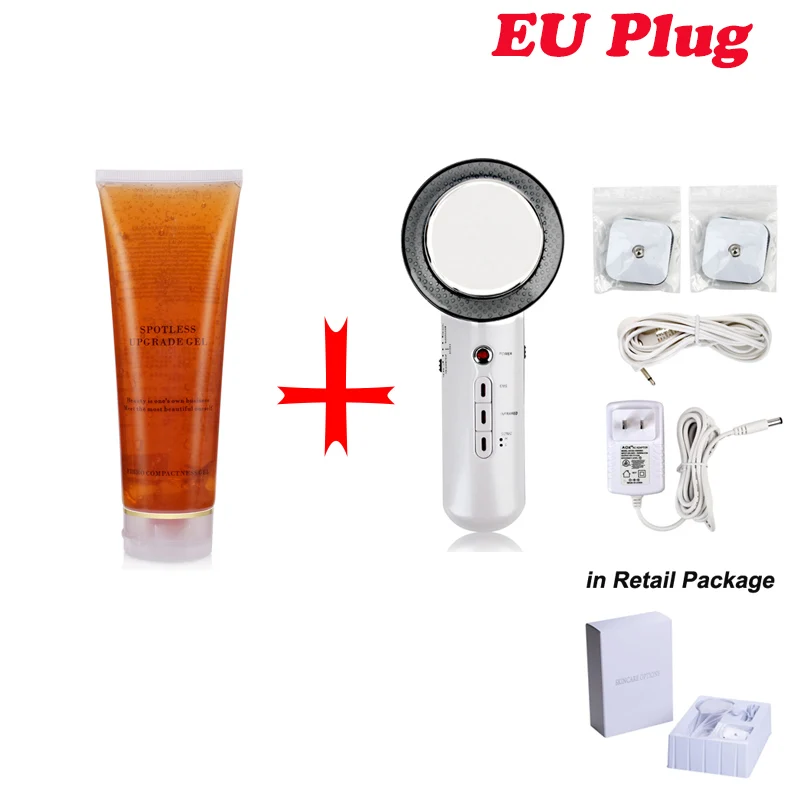EU Device and Gel Ультразвуковая кавитация, массажер для похудения, сжигание жира, потеря веса, EMS, инфракрасная терапия, машина для красоты лица, устройство для похудения - Цвет: EU Device and Gel