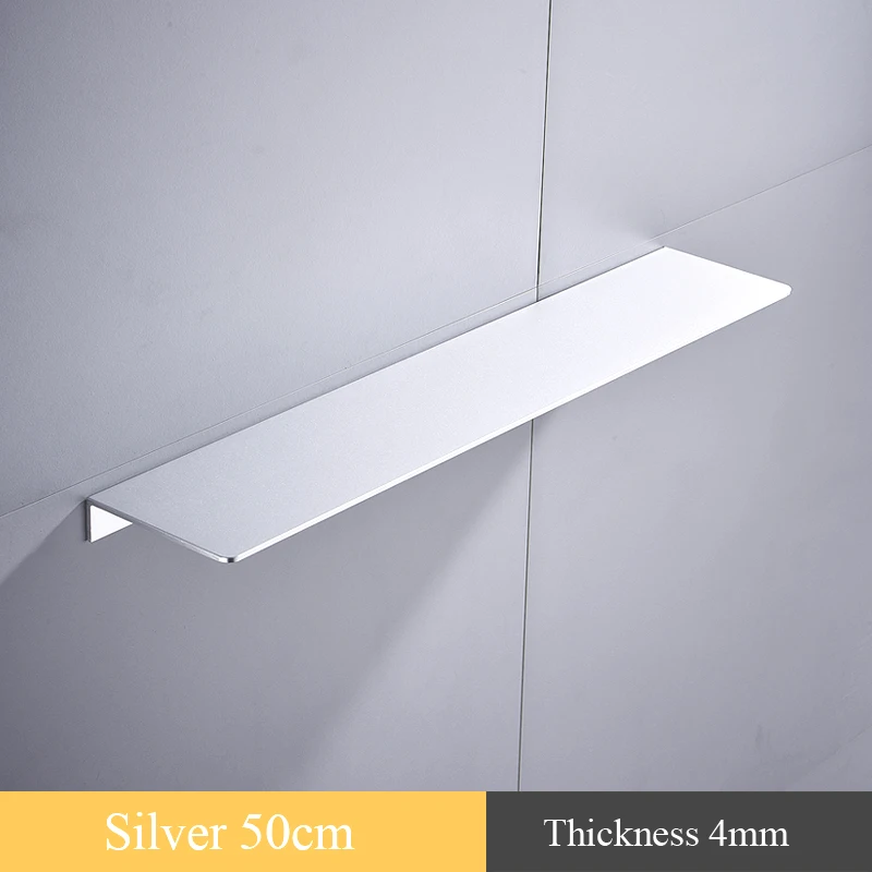 Черно-белые алюминиевые полки для ванной, кухонная настенная полка, душевая стойка, аксессуары для ванной комнаты, длина 30-50 см - Цвет: Silver 50cm