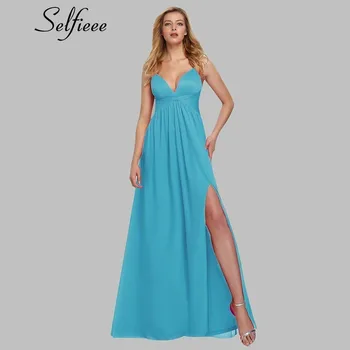 

Elegant Sexy Women Dresses Long A-Line Solid Color Deep V-Neck Spaghetti Straps High Split Ladies Summer Dresses Maxi Robe Femme