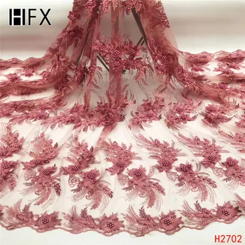 

HFX Latest Nigerian Tulle Lace 2019 French Net Beaded Lace Fabric For Nigerian Wedding Embroidery African Lace Fabric H2702