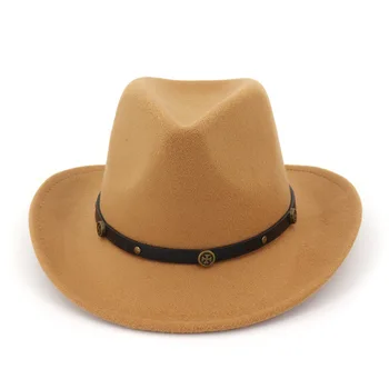 

OLOMLB Autumn Winter Wool Felt Western Cowboy Hat Roll Brim Jazz Fedora Cap Men Women Carnival Party Formal Hat Trilby Sombrero