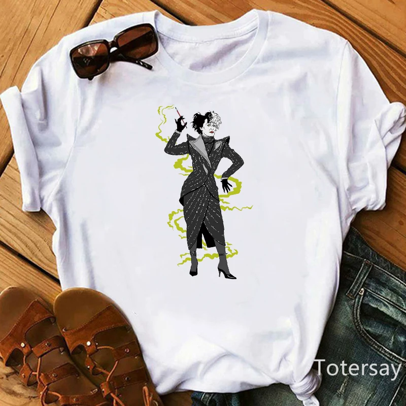 Women T Shirts Cruella De Vil Dogs Graphic T-shirt Female Clothes  Funny Cartoon T shirt Summer Tops Casual Oversized