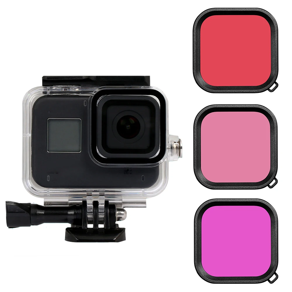 60 м водонепроницаемый чехол для подводной камеры для GoPro Hero 8 защитный чехол Корпус черный объектив камеры набор фильтров для дайвинга