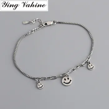 

ying Vahine 100% 925 Sterling Silver Happy Face Charm Bracelet for Women