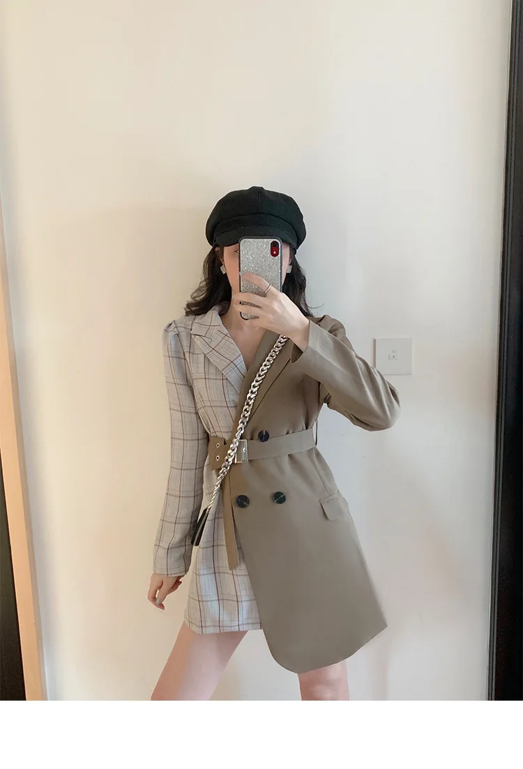 Photo Shoot Western Style Fashionable Plaid Stitching Lace-up Slimming Significant Leg Length Small Suit