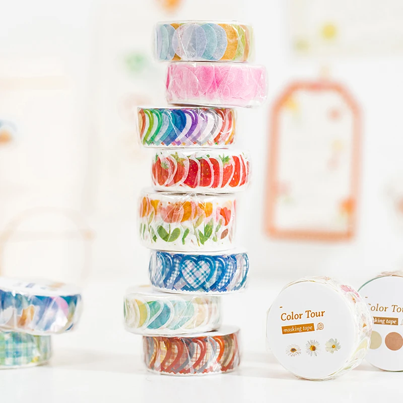 Cinta Washi circular de viaje, 100 Uds., cinta adhesiva de pétalos de fresa para manualidades, pegatinas redondas para álbum de recortes, cinta adhesiva japonesa