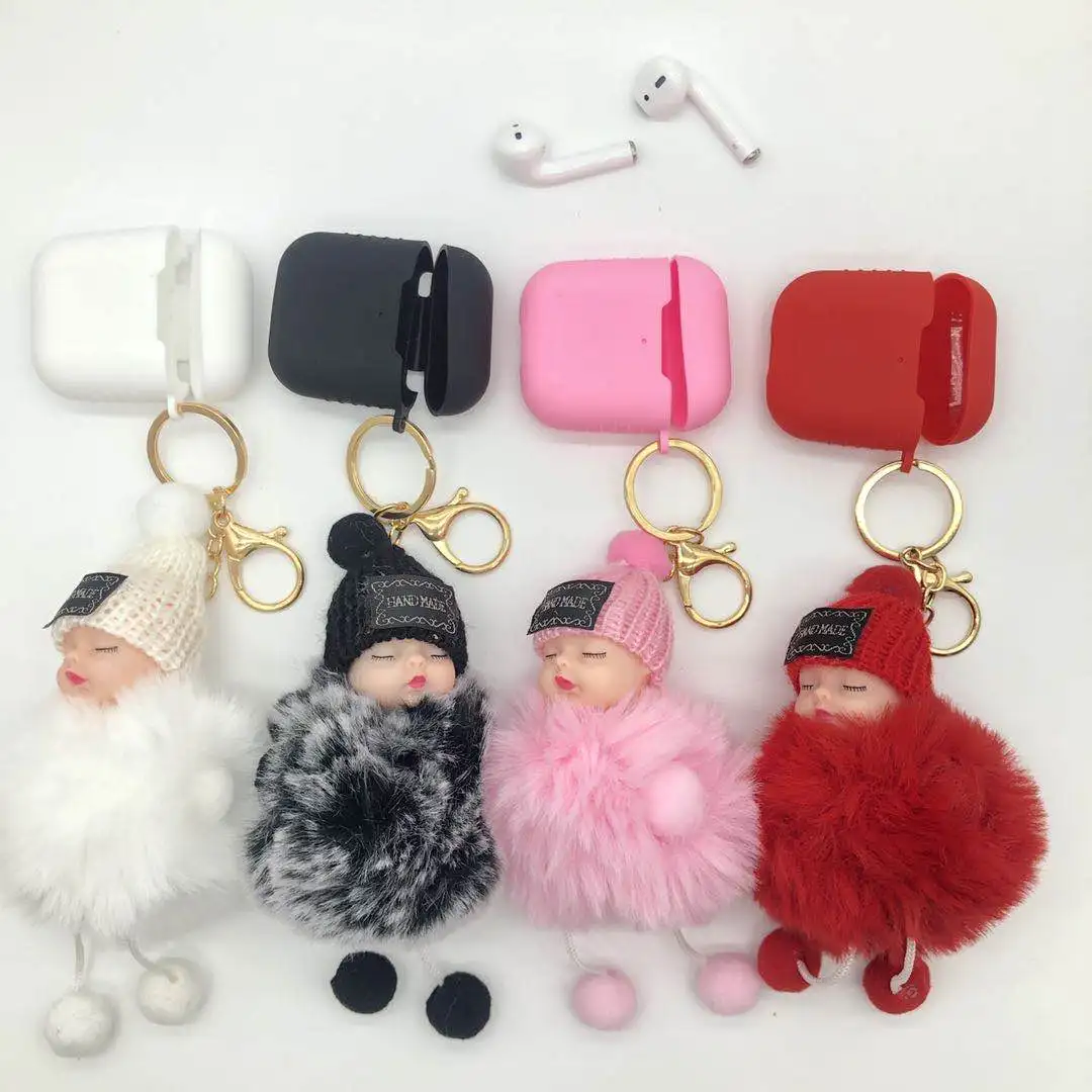 

For Airpods 1 2 Generation Protective Sleeve Anti-drop Silicone Sleeve Apple Bluetooth Headset Cute Hair Ball Doll Keychain