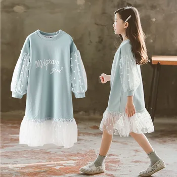 

Fashion Children Girls Dresses Long Sleeve White Lace Clothes Spring Autumn Teenage Clothing Baby Dress Sweatshirt Dresses