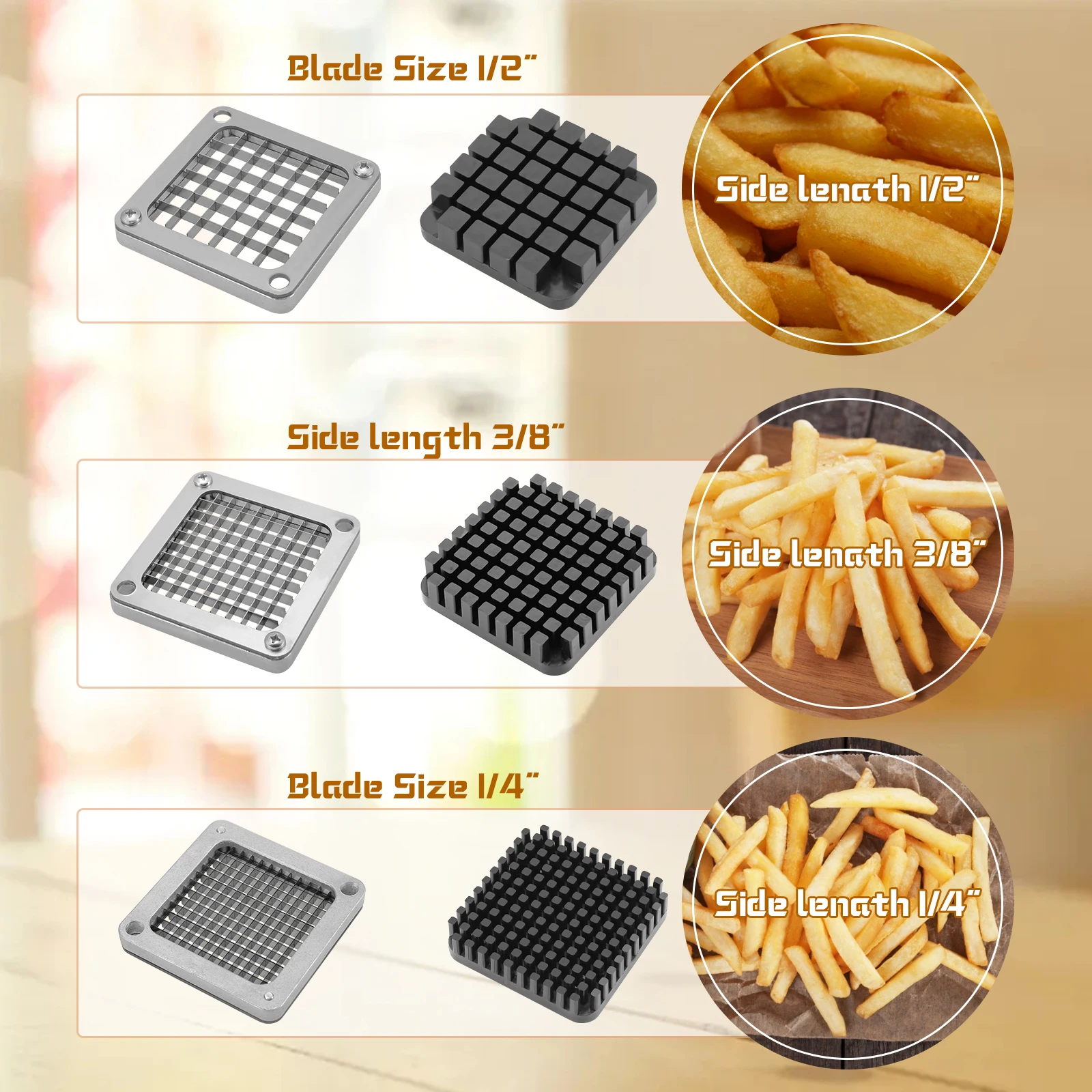  Commercial Potato Chipper,Hand French Fry Fries Making Machine, Potato  Chip Cutter with 304 Stainless Steel Blades of Size1/4 3/8 1/2 for Potato  Radish Onion Cucumber Apple : Home & Kitchen