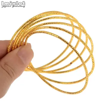 

3-6pcs/set Trendy Gold Color Bangles Bracelets For Kids Fashion Carved Circle Metal Wire Indian Bangle Jewelry Party Gifts