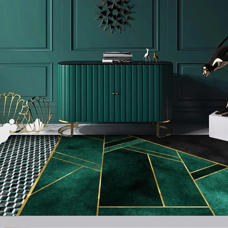 

Alfombra Light Luxury Dark Green Living Room Carpet Mountain Nordic Ins Bedside Bedroom Coffee Table Sofa Rug Family Decorite