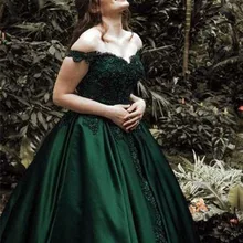 С открытыми плечами темно-зеленые пышные платья с вечерные платья с кружевами и аппликациями День Рождения сладкий 16 платье vestidos de quinceagnera