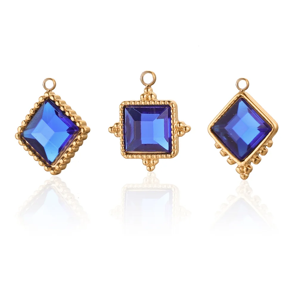 

5pcs/Lot Stainless Steel Blue AK Glass Square Charms for DIY Women Earrings Necklace Jewelry Making Pendant Supplies Wholesale