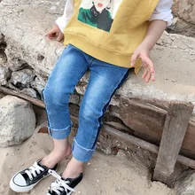 Детская одежда для девочек; модные разноцветные зауженные джинсы в Корейском стиле для маленьких девочек; узкие брюки с боковой кромкой