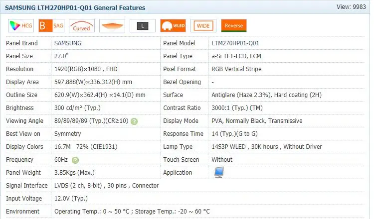 Оригинальный Новый ЖК-экран LTM270HP01 для Dell Sansung изогнутый дисплей