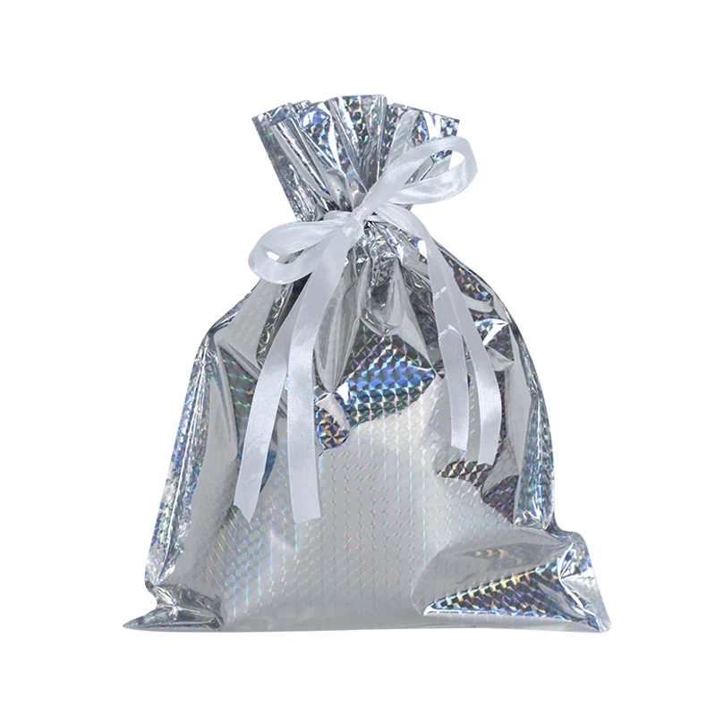 thumbnail image 1 of Bolsas de regalo navideñas con cordón de 42/31 cm, diseño de Papá Noel, grandes, doradas y plateadas, para galletas, dulces, para Navidad, 5 unidades, 1 of 5