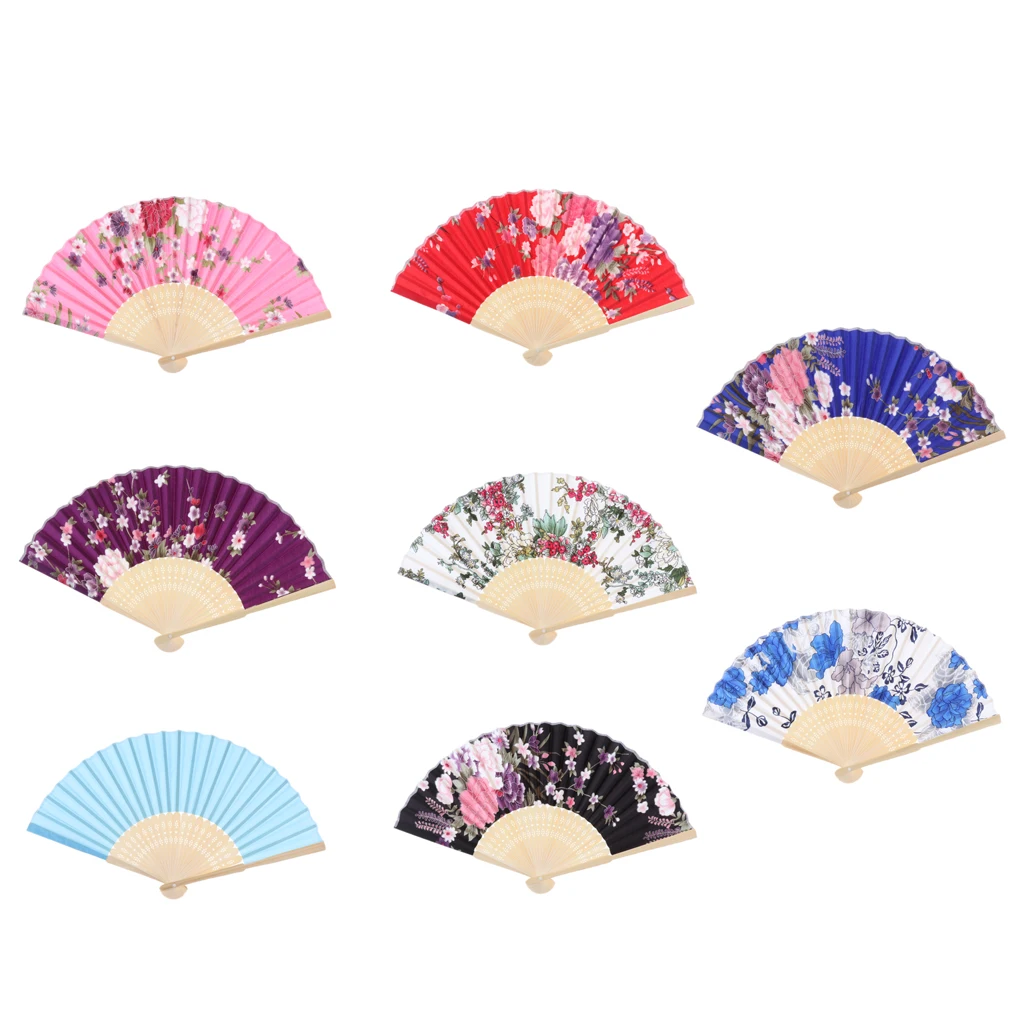 8.27inch(21cm) Sakura Floral Folding Hand Fan Vintage Handheld Silk Folding Fan for Wedding Dancing Party