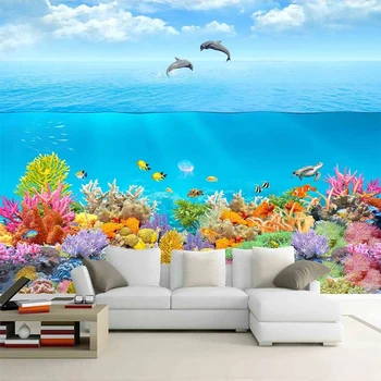 

Custom 3D Photo Wallpaper Murals Underwater World Dolphin Coral Seascape Bedroom Kids Room TV Background Papier Peint Mural 3D