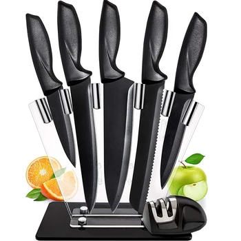 

Stainless Steel Kitchen Knives Set with Stand Plus Professional Knife Sharpener 7 Piece Stainless Steel Cutlery Knives Set
