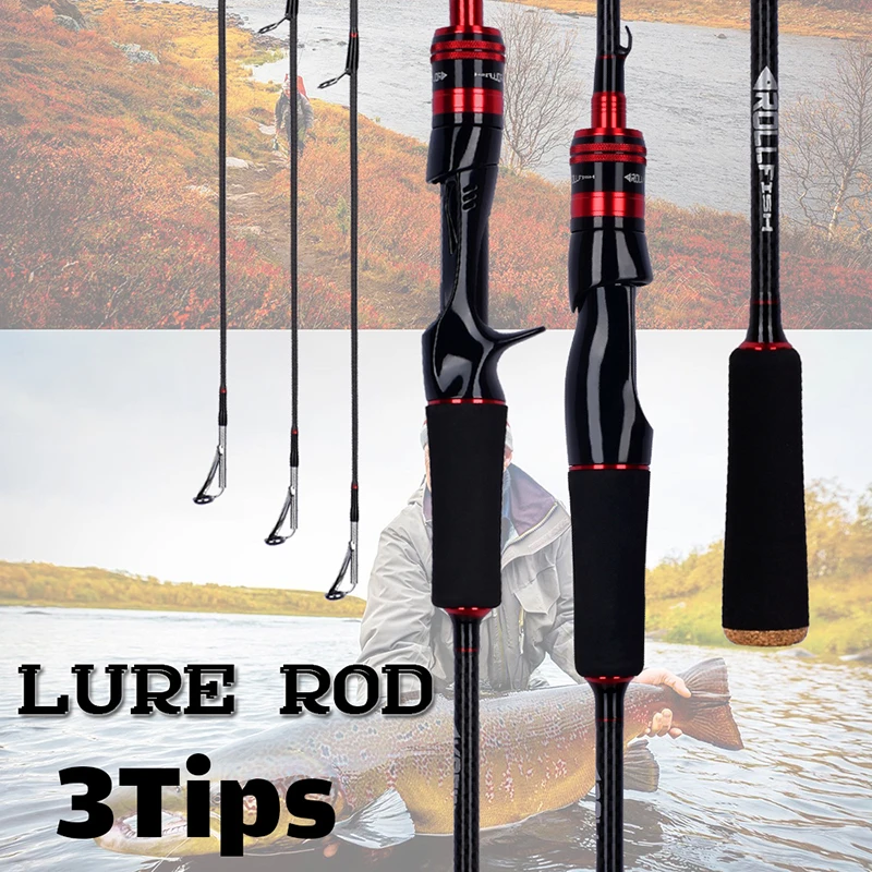 

2 Sections 30T Carbon Spinning Casting Lure Fishing Rod 1.68/1.8/2.1m 1/2/3 Tips Power L/M/MH Bait Weight 4-35 Bass PoLe