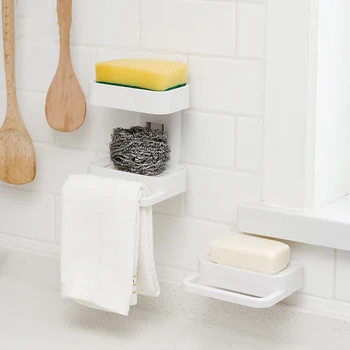 

Double Soap Dish Box Wall Shower Soap Tray Holder Plastic Free Punching No Trace Kitchen Bathroom Rack Drain Home Accessories