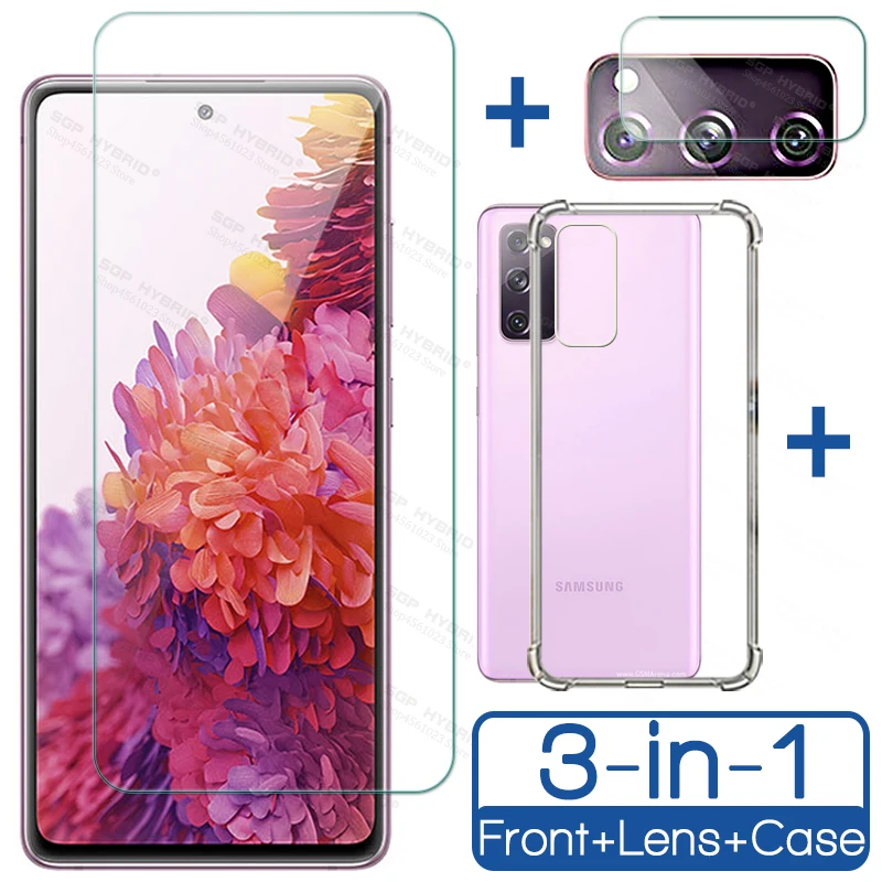 Transparent Clear TPU Silicone Case For Samsung Galaxy S20 FE Tempered Glass on For Galaxy S20FE Camera Protection Film Shield kawaii phone cases samsung