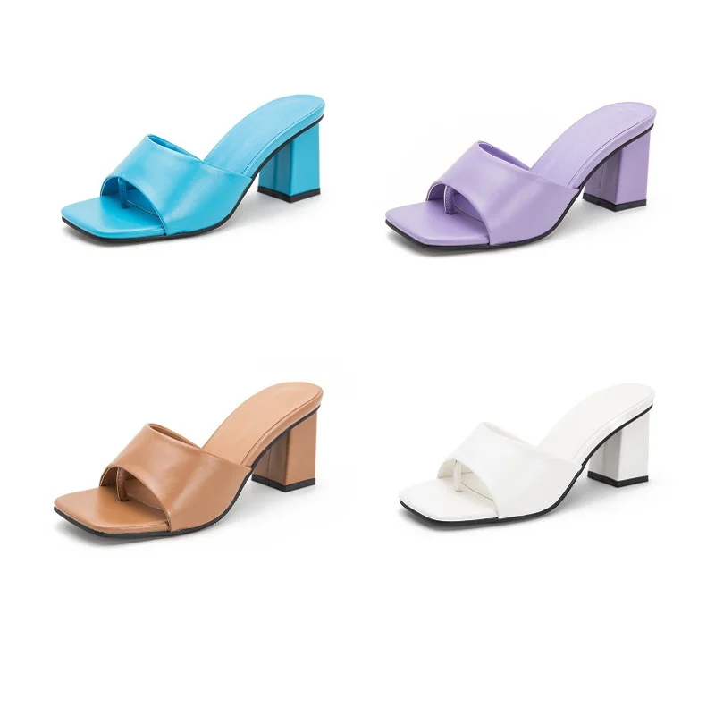 

My-Love 2020 New Design Women Slipper Summer Outdoor Sandal Square High Heel Slip On Flip Flop Elegant Women Slides Sandal