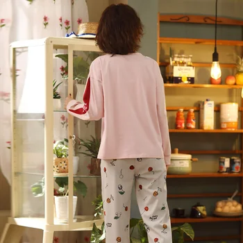

set Pajamas female spring autumn sleepwear nightgown 2019 Nightdress women pure 100% Letter Print cotton