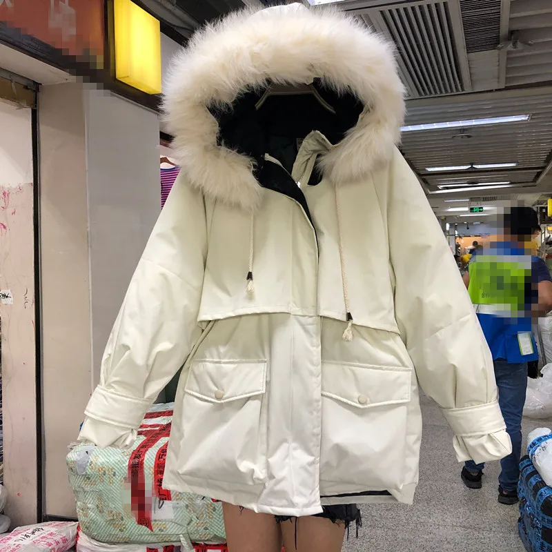 

2019 New Parka Women Winter Coats Medium Long Cotton Padded Fur Hooded Jackets Warm Parkas Female Overcoat Casaco Feminino