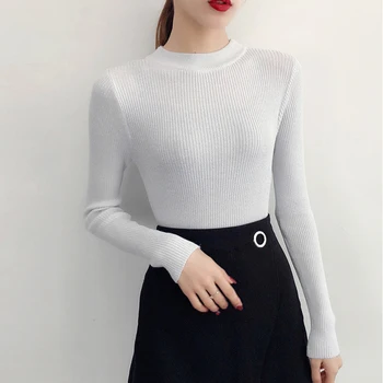 

Female Korean Version of The Blouse Female Half-high Collar Slim Cotton Sweater Ladies Solid Color Casual Knit Sweaters